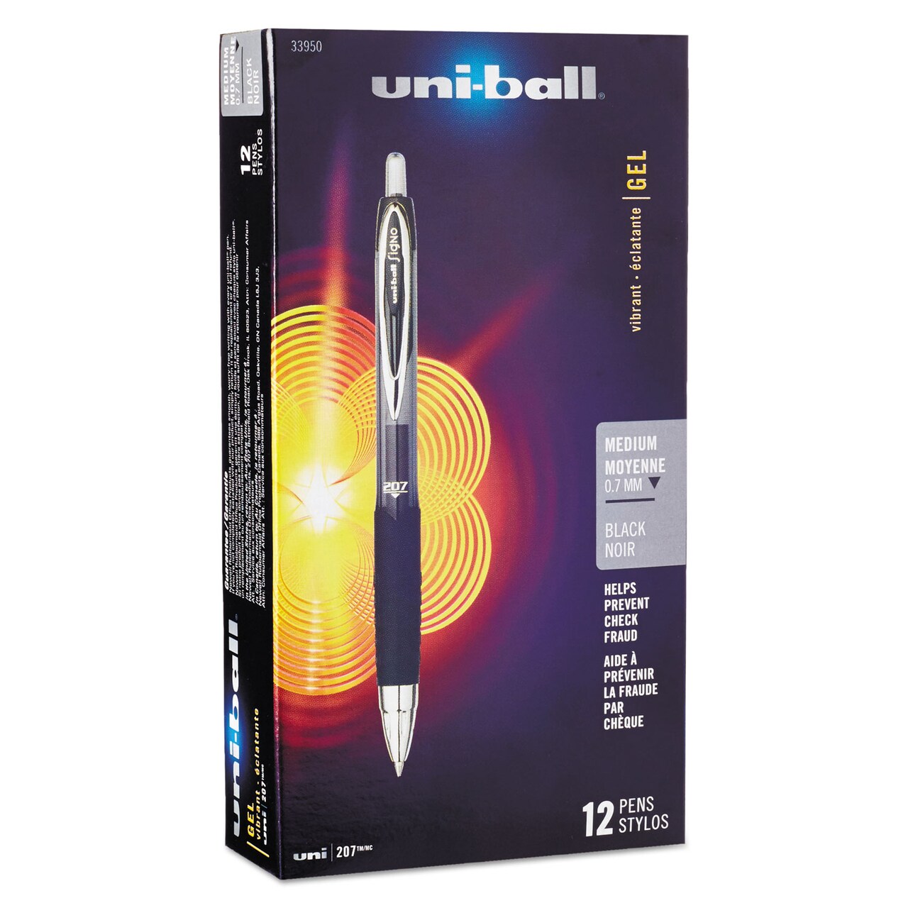 Uni-Ball Signo 207 Retractable Gel Pen, 0.7mm, Black Ink, Smoke/Black Barrel, Dozen
